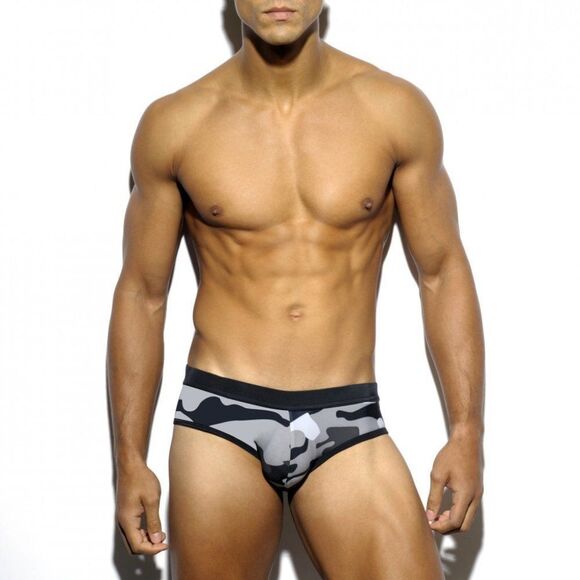 Men's speedo camouflage flattering fit swim briefs swimwear Gray Size S - Picture 3 of 4